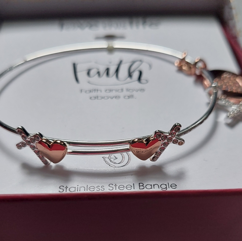 Fine SILVER Plated / Stainless Steel - "Faith" - Bangle